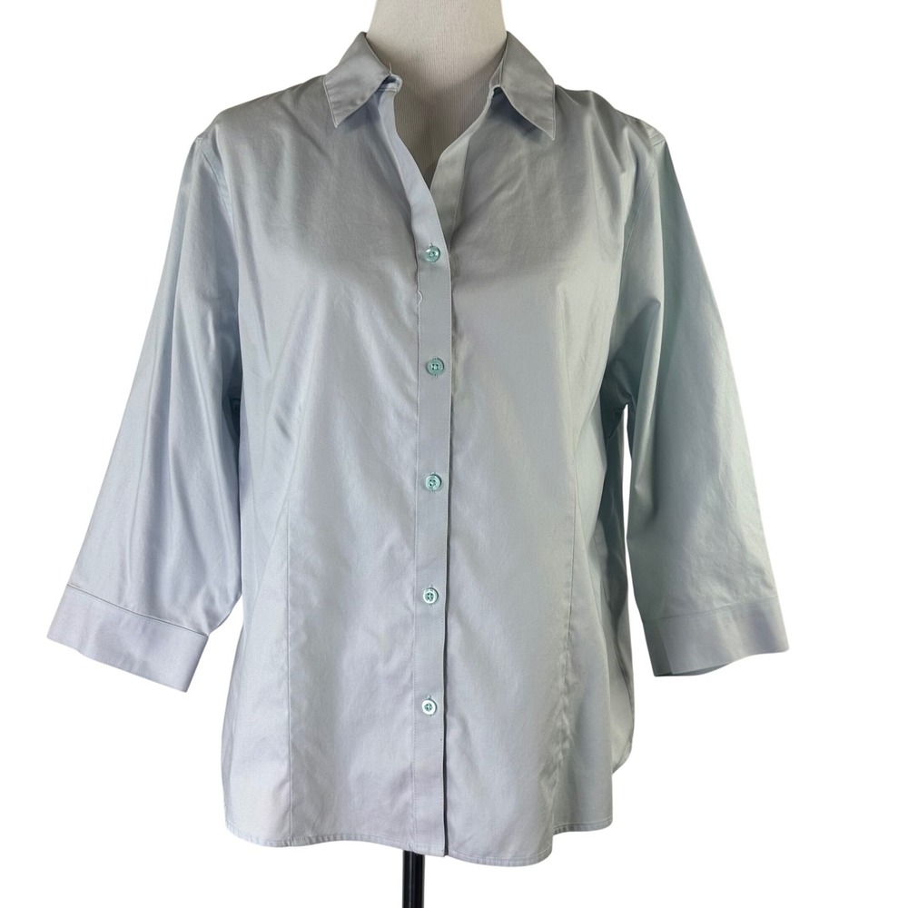 Chicos Wrinkle Resistant Cotton Button Down Shirt Blue 3/4 Sleeve Womens 3 US XL - Picture 2 of 11